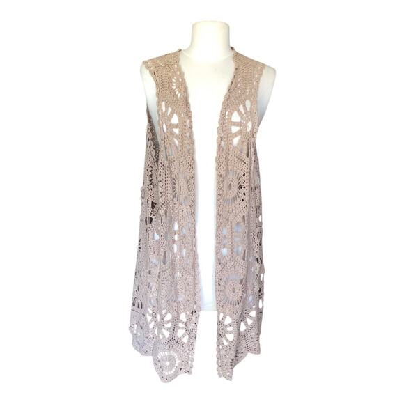 Paisley Vine By Sassy Bling Mocha Open Front Vest Cardigan Women's One Size NWT - Picture 1 of 9